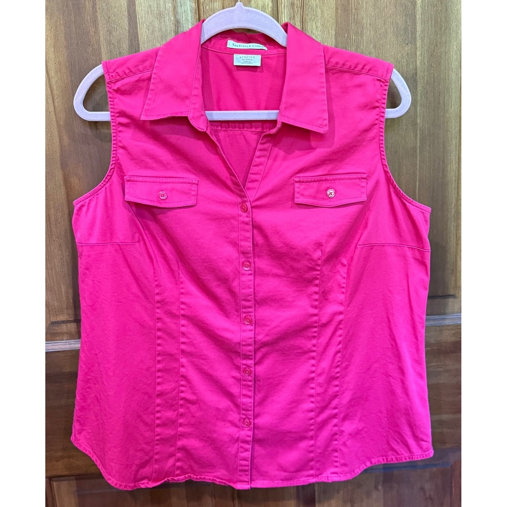 Van Heusen Studio‎ Womens XL Red Sleeveless Button Down Stretch Cotton Shirt